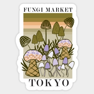 Groovy Fungi Market mushroom art print with stripy background Sticker